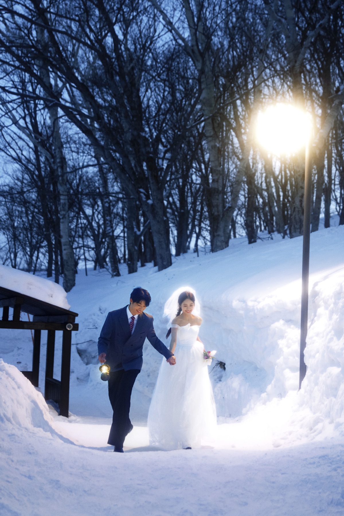 北海道夜景婚纱照 雪地蓝调作品